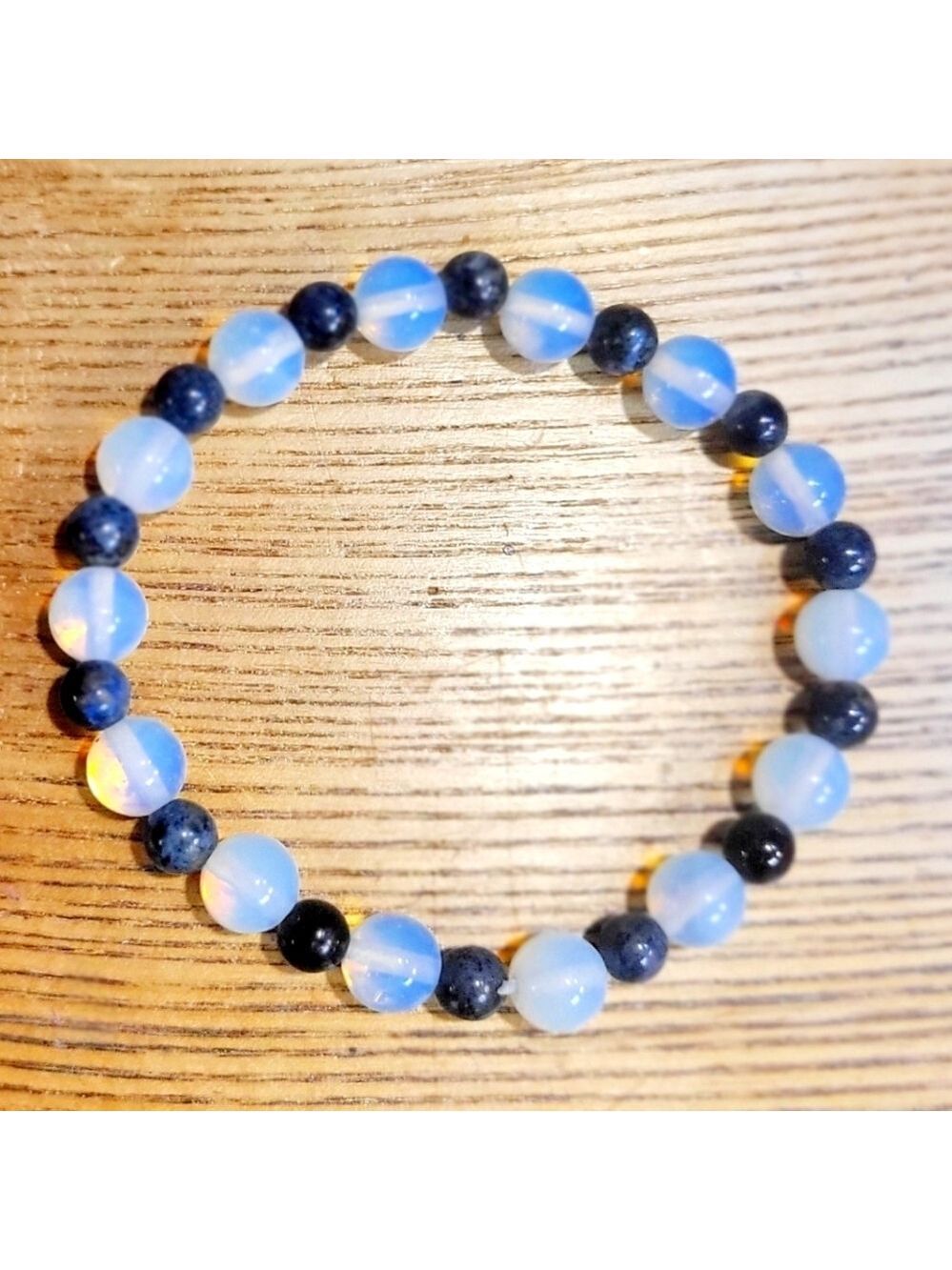 Dumortierite Opalite Gemstone Stretchy Bracelet Blue 7.5 Inch - Picture 2 of 5